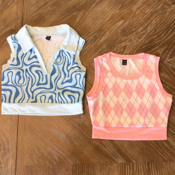 (2) Shein Pink/Blue Sleeveless Cropped Sweater Tops Size Large - Picture 1 of 6
